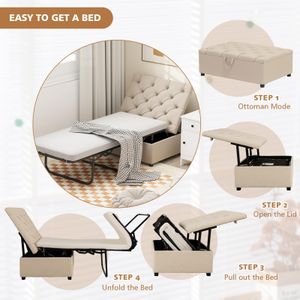 COSTWAY Folding Sofa Bed – Beige Convertible Sleeper Chair