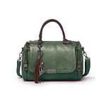 PORRASSO Retro Handbag Women Crossbody Bag Ladies Shoulder Bag Waterproof PU Leather Top-Handle Bag Work Travel Dating Boston Bag Green