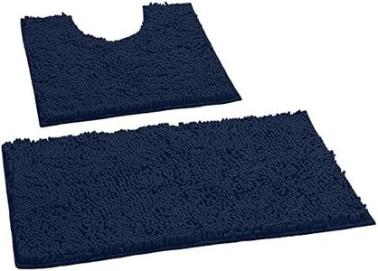 Bathroom Rugs Sets 2 Piece, Luxury Chenille Bath Mat Set, Soft Plush Anti-Slip Bath Rug + U-Shaped Toilet Mat. Microfiber Shaggy Carpet, Super Absorbent, Navy.