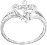 Haus of Brilliance 10K White Gold Diamond-Accented Cross & Open Heart Promise Fashion Ring (H-I Color, I1-I2 Clarity) - Size 8