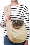 Tomkas Small Dog Sling Carrier - Zipper Pocket & Adjustable Strap - for 3-10 lbs Pets(Cream)