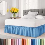 Wrap Around Dust Ruffle Bed Skirt - Denim Blue - for Full Size Beds with 15 in. Drop - Easy Fit Elastic Strap - Pleated Bedskirt with Brushed Fabric - Wrinkle Free, Machine Wash - by CGK Linens