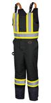 Pioneer Hi Vis Overall Bib Pants for Men - Waterproof Insulated Work Safety Pants - Stay Warm all Winter - Reflective - Black - Medium