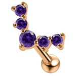 AZARIO LONDON Purple Cz Stone Reindeer Shape Rose Gold Plated Sterling Silver Tragus Piercing Jewellery - Conch Piercing Stud - Helix Earring- Cartilage Earring - Sold By Piece