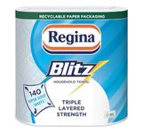 Regina Blitz Household Towels – 2 Rolls Per Pack, 3-ply Kitchen Roll, 70 Sheets Per Roll, Paper Packaging, FSC Certified Paper, Recyclable Packaginag, 60% Larger Than Standard Kitchen Roll Sheets