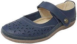 Womens Ladies X Wide EEE Fit Leather Strap Shoes NAVY BLUE SIZE 7