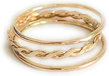 Gold Stacking Rings | Braid and Band Stack | Braid and Skinny Bands 14K Gold Fill | Perfect Ring for Toe, Knuckle or Finger | Unisex, 5, gold filled, No Gemstone,