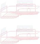 Navaris Self Adhesive Shower Caddy - Set of 2 Bathroom Organizer Shelves for Corner Wall of Bath - Toiletry Shampoo Storage Rack Holder - Pink