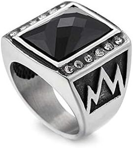 ANAZOZ Anello Semplice Uomo,Anello Uomo Nero in Titanio Pietra Rettangolare Zirconi Bianchi Argento Anello Taglia 27(67)