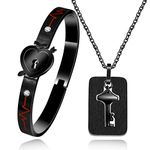 Uloveido Shield Key Pendant Necklace and Lock Bracelet for Boys Couple Necklace Bracelet Set for Men and Women Anniversary Birthday Gift, You Hold the Key to My Heart Y473/Y474, Metal, Cubic