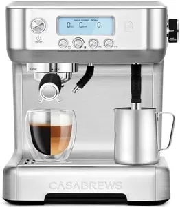 CASABREWS Espresso Machine with Automatic Milk Frother, 20 Bar Espresso Maker with Dual Boiler and LCD Display, Barista Cappuccino Latte Maker with Separate Hot Water System for Americano, Silver