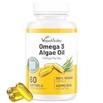 Vegan Omega 3 Algae Oil : 400mg DHA - for Heart, Joints, Brain Health, High Strength 60 Softgel Tablets, 2 Months Supply. Vegan Vitality's Algae Omega 3 - Vegans, Vegetarians Suitable DHA Supplement