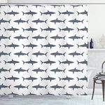 Ambesonne Sea Animals Shower Curtain, Sharks Swimming Horizontal Silhouettes Powerful Dangerous Wild Life, Cloth Fabric Bathroom Decor Set with Hooks, 69" W x 70" L, Charcoal Grey