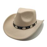 Willheoy Cowboy Hat for Women Western Hat for Men Cowboy Felt Hat Adjustable Outdoor Hat with Shapeable Brim Beige