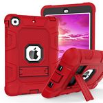 TIMISM iPad Mini Case, iPad Mini 2 Case, iPad Mini 3 Case with Sturdy Kickstand, 3 in 1 Heavy Duty Shockproof Hybrid Three Layer Protective Cover for iPad Mini 1st 2nd 3rd Generation, Red+Black