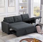 PVWIIK Reversible Sectional Sofa Couch, Sleeper Sofábed with Storage | Pull Out Couch | Loveseat Sleeper | Removable Backrest | Suitable for Small Space Office Living Room, Dark Grey