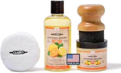 CLARK’S Cutting Board Oil and Wax Kit – Includes Food Grade Mineral Oil (12oz), Finishing Wax (6oz), Applicator, & Buffing Pad to Clean and Protect Wood, Enriched with Natural Lemon & Orange Extract