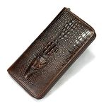 NIUCUNZH Genuine Leather Cool Long Wallets for Men Personalized Zip Around Wallet Checkbook Cash Credit Card Holder Wallet, Coffee, Large, Compact