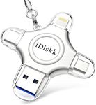 iDiskk 128GB lightning USB Photo Stick for iPhone 4 in 1 iPhone Photo stick,Backup storage for iPhone work with latest iPhone 15/14/13/12/11 and USB-C device Mac and PC