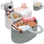 PeraBella 2-in-1 Baby Diaper Caddy Organizer for Changing Table, Cotton Rope Diaper Basket for Boy, Girl, Gift for Baby Shower, Nursery Diaper Organizer, Portable Diaper Storage, Car Caddy Organizer