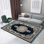 Kuber Industries 5x7 Feet Carpets for Living Room | Machine Washable Bedside Floor Rugs Mat for Bedroom, Balcony & Drawing Room | Floral Print - Navy & Sea Blue