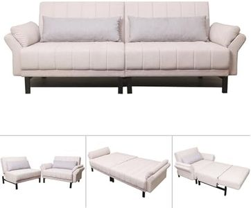 HOMA Sofa Bed with Armrest,212cm Fabric Futon Couch with Adjustable Backrest,Folding Futon Sleeper Couch Sofa,Sleeping Sofa Bed for Living Room Furniture (Ivory, Sofa Bed(Steel Legs))