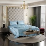 Stoa Paris Satin Bedding for Double Bed - 300TC Premium Bedsheet with Comforter & 2 Pillow Covers, Luxury Bedding Set, Diwali Decoration, Home Decor Gifting, for Couples, Wedding, Dreamy Blue,300 TC