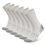 BUDERMMY Mens Socks Cushioned Work Socks Walking Socks Womens Crew Athletic Socks for Outdoor Hiking Trainer Running (UK, Numeric, 9, 12, Regular, Regular, White 6 pairs)