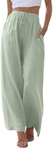 Women's Linen Summer Palazzo Pants Flowy Wide Leg Beach Pants High Waist Pant, A#_green, Medium