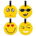 Travel Luggage Tags, Emoji Suitcase Travel ID Label Tags Holders, PVC Identifier Label Holders for Backpack(4 Pack Yellow)