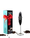 BlendLife Handheld Milk Frother - Battery-Operated Stainless Steel Mixer with Stand - Perfect for Milk, Coffee, Lattes, Cappuccino, Frappe, Matcha, Hot Chocolate, Egg Beaters - 1-Year Warranty, Black