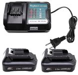 QCZRED 2X 12V 2.0 Ah BL1021B Battery & DC10WD Charger Replace for Makita BL1016 BL1015 BL1020B BL1041B BL1040B Battery; Compatible with Makita DC10WC DC10SB Charger
