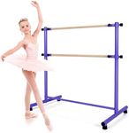 GOFLAME Double Ballet Barre Portable, 47” Freestanding Dancing Barre with 5 Adjustable Heights, Beech Wood Ballet Bar, Fitness Stretching Dancing Bar for Home, Gym, Dancing Room (Purple)