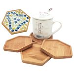 4PCS Bamboo Mosaic Coasters, Blank Base Trays for Crafts DIY Mosaic Supplies, Drinking Cup Coaster, Plant Coaster, Art Plate (Hexagon)