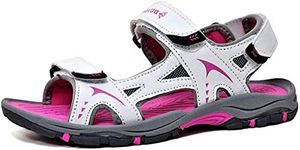 DUNLOP Womens Flat Open Toe Sports Trekking Sandals (6 UK, White/Fuchsia.)