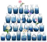 Der Rose Bud Vases in Bulk Glass Vase for Centerpieces Set of 30 Small Flower Vases Mini Vintage Vases for Rustic Wedding, Home Table Decorations (Blue)