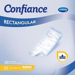 Confiance Rectangular - Couches Droites pour Hommes et Femmes - Niveau d'Absorption = 5 gouttes (Fuites Urinaires Faibles) - Traversables - 15x60 cm - 28 Unités