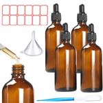 ToKinCen 4PCS Amber Pipette Dropper Bottle 100ml,with Glass Eye Dropper Pipettes Dropper Bottles for Storage Essential Oils,Perfumes,Aromatherapy,Pigmentation,Reusable