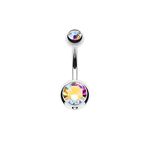 Pierced Owl - 14GA G23 Implant Grade Solid Titanium Double Ball Gem 5/16" Belly Button Ring, Metal, cubic-zirconia