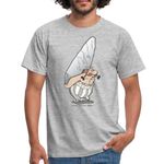 Spreadshirt Asterix & Obelix with Menhir Men's T-Shirt, L, Heather Grey