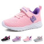 Buwege Girls Sneakers Kids Walking Shoes Breathable Lightweight Mesh Running Shoes Fashion Sport Tennis Shoes for Toddler Little Big Kids Pink Size 11