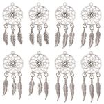 NBEADS 16 Pcs Dream Catcher Pendants, 4 Sizes Antique Silver Alloy Big Pendants Tibetan Style Dreamcatcher Charms for DIY Keyring Necklace Jewelry Making Wallet Hanging