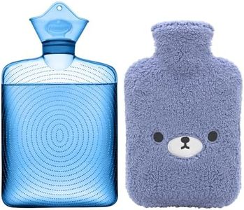 samply Hot Water Bottle with Cute Fleece Cover, Hot Water Bag for Hot and Cold Compress, Hand Feet Warmer, Neck and Shoulder Pain Relief, Navy Blue Bear