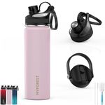 MYFOREST Insulated Water Bottle, 2 Lids for Small Sip/Large Gulp, 100% Dishwasher-Safe/Leak-Proof/BPA-Free/Top Handle/Carbonated Drinks/Cold/Hot (0.68L Light Pink, 680ml/22oz)