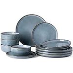 GBHOME Ceramic Dinnerware Sets for 4, 12 Pieces Stoneware Plates and Bowls Sets, Chip and Scratch Resistant Dishes, Dishwasher & Microwave Safe, Space Blue