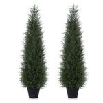 Artificial Cedar Topiary Tree for Outdoor,4FT Tall Faux Cedar Pine Trees,Potted Fake Cypress Plant with UV Resistant Leaves for Front Door Decor,Porch,Garden,Entryway, Set of 2 (2,4FT)