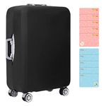 Travel Suitcase Protective Cover, Washable Elastic Trolley Luggage Case Protector Bag with Luggage Waterproof Stickers Labels for DIY Patterns (Black, M(22"-25" Luggage))