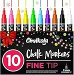 Chalkola 10 Fine Tip Liquid Chalk Pens for Chalkboard Signs, Blackboard, Window, Labels, Bistro, Glass, Car (10 Pack 3mm) - Wet Wipe Erasable Ink Chalk Board Markers, 3mm Reversible Tip Chalk Pens