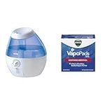 Vicks VUL520WC Filter-Free Ultrasonic Cool Mist Humidifier, Mini/Small Humidifier for Baby, Bedroom, Office Desk, 1.9L/0.5Gal & VapoPads Original Menthol Scent 20 Pad Refill Pack, White, 20 Count