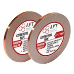 APT Copper Foil Tape with Conductive Adhesive (2 Rolls of 1/4"x 108ft) - Guitar EMI/RFI Shielding, Slug Snails Repellent, Stained Glass Arts & Crafts, Electrical Repairs, Solder, Grounding - Premium Copper Foil